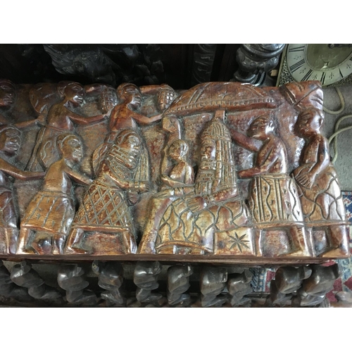 1267 - Two Small carved Boxes and a carving in the form of figures on a boat .