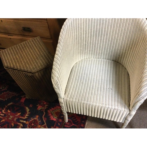 1294 - A Lloyd loom basket and a wicker chair.