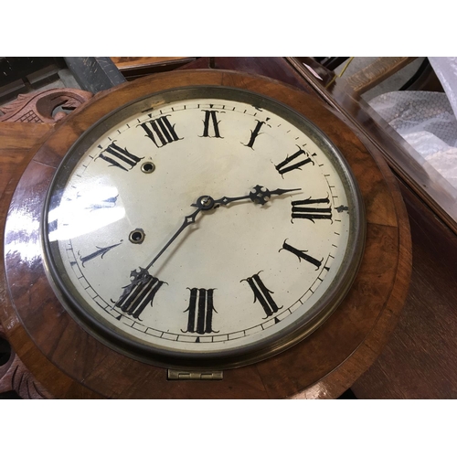 1305 - A Victorian walnut wall clock the circular dial with Roman numerals