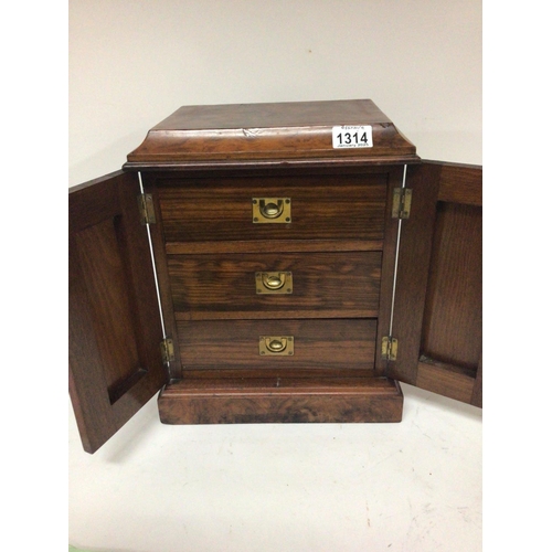 1314 - A quality late 19th century walnut collectors cabinet fitted with three drawers with brass inset han... 