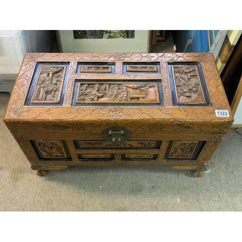 1322 - A small oriental 1920s Camphor wood chest. 69cm x 31cm x 40cm