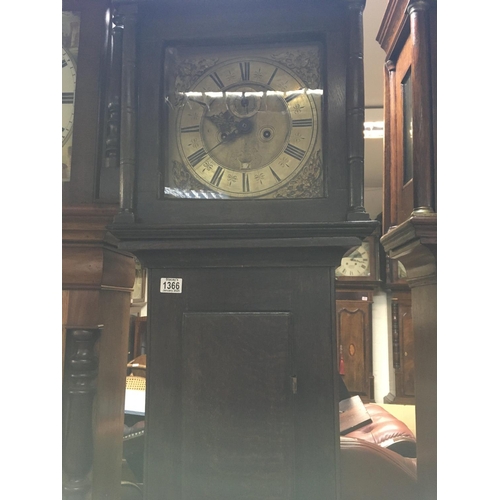 1366 - A oak case 30 hour long case clock the brass dial with Roman numerals. No Reserve.