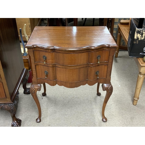 1373 - A small 1960s serpentine fronted 2 draw chest. 61cm x 43cm