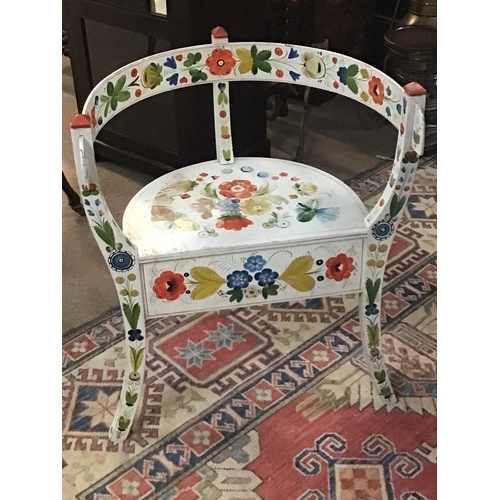 1405 - A Norwegian late 19th century or early 20th century hand painted folk art occasional table and two c... 