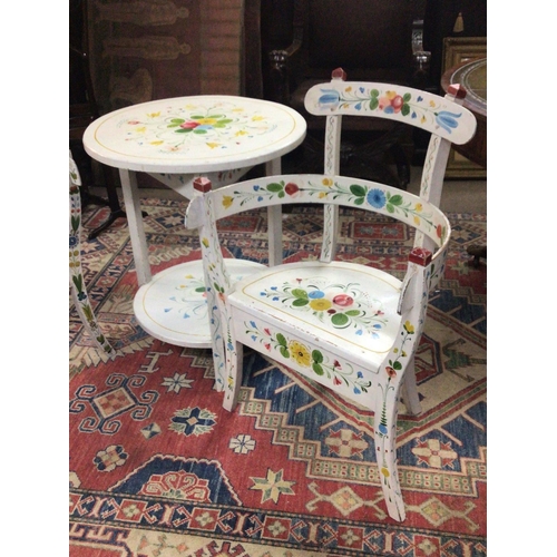 1405 - A Norwegian late 19th century or early 20th century hand painted folk art occasional table and two c... 