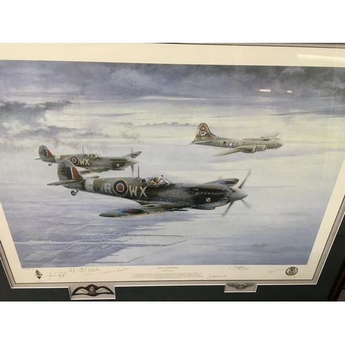 1504 - A multi signed limited edition print titled little friends. Signatures by artist and 5 aircrew. Come... 