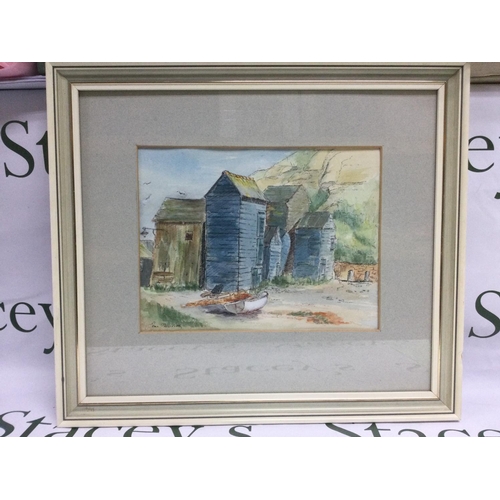 1507 - Three Jean Plouvier watercolours of scenes around Hastings, approx 42cm x 37.5cm. Shipping category ... 