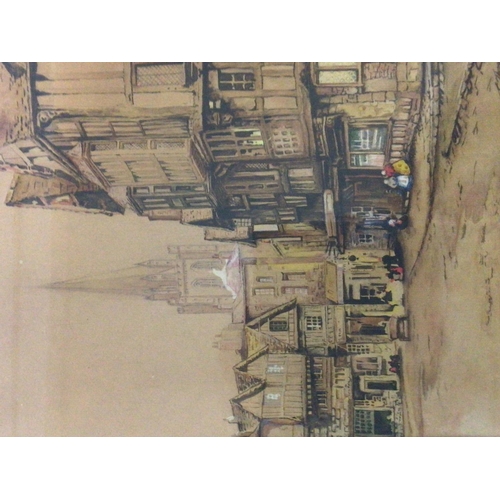 1519 - Three framed watercolours a continental view an early 19th century view of a British street scene an... 