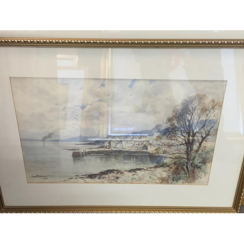 1538 - Fred Hines dated 1894 Watercolour, landscape farm view 79cm x 62cm, Hamilton Chapman harbour scene d... 