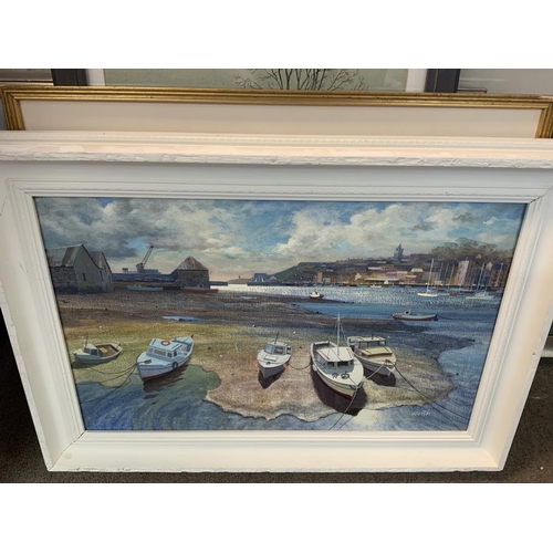 1538 - Fred Hines dated 1894 Watercolour, landscape farm view 79cm x 62cm, Hamilton Chapman harbour scene d... 