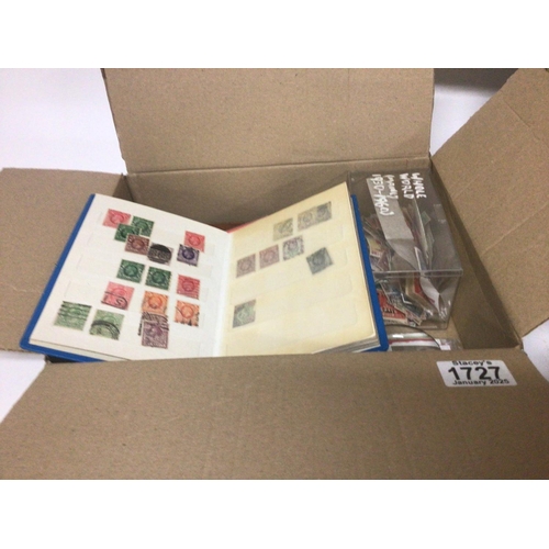 1727 - A box containing mixed stamps including a small album of British stamps a collection of Cigarette ca... 