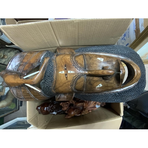 1966 - 2 boxes of African and oriental carved figures, masks etc.