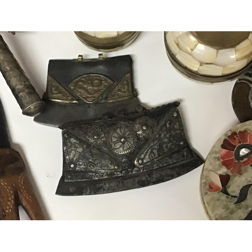 1978 - A collection of treen items and other intresting oddments two flint strikes walking sticks an embroi... 