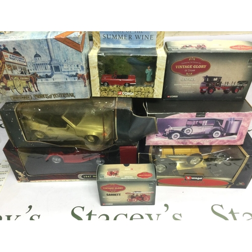 1990 - A box of die cast vehicles both boxed and loose including Burago and Corgi examples. Shipping catego... 