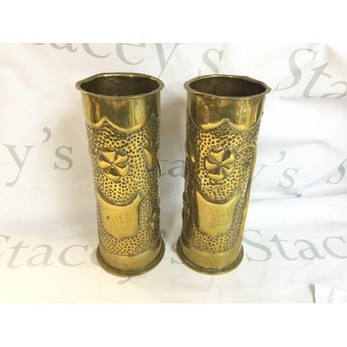 1993 - A pair of trench art brass shell cases. Postage B