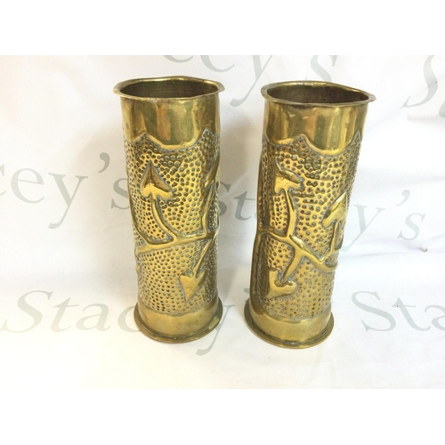 1993 - A pair of trench art brass shell cases. Postage B