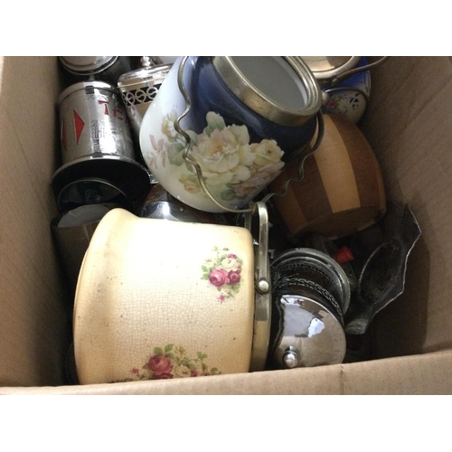 1996 - A large collection of chrome tea and sugar storage jars and ceramic biscuits barrels. Postage D