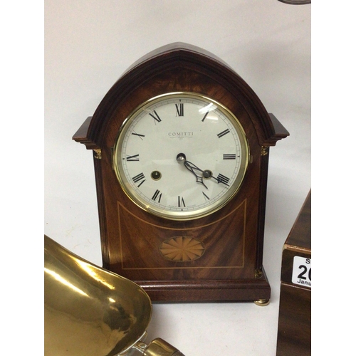 2001 - A collection of oddments an Edwardian style Mahogany mantel clock brass scoop leather collar box woo... 
