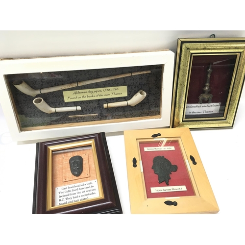 2005 - Cased collection of metal detector finds including Alderman Clay pipes dated 1740-1780. This lot can... 
