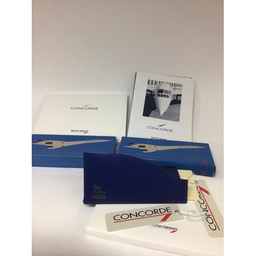 2017 - A collection of Concorde flight memorabilia menus models luggage labels etc.