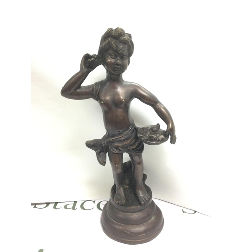 817 - A bronzed figure of a young boy raised on a circular base, approx height 42cm. Shipping category D.