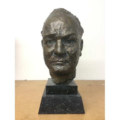 820 - A bronze bust of Sir Winston Churchill raised on a marbled plinth, approx height 42cm. Shipping cate... 