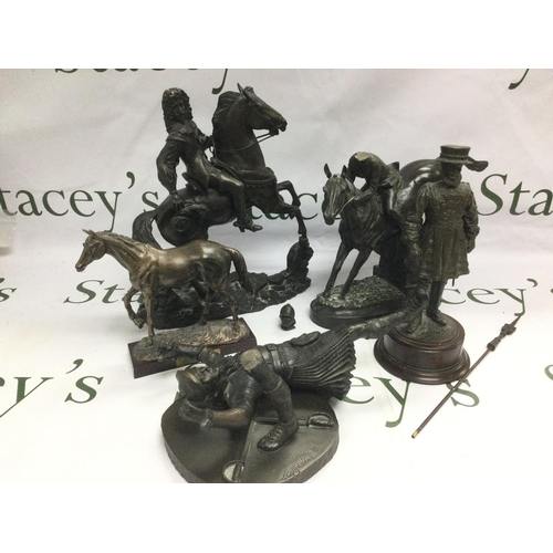 846 - Ten simulated bronze figures, various subjects. Some damage. Shipping category D.