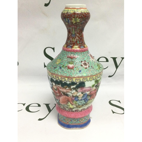 926 - A Chinese famille rose republic vase with handpainted decoration of figures in a landscape setting, ... 