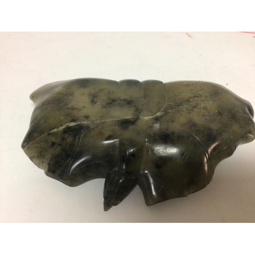 944 - A Chinese spinach jade dish of naturalist form a shaped lotus leaf possible early 20th century. 13x9... 