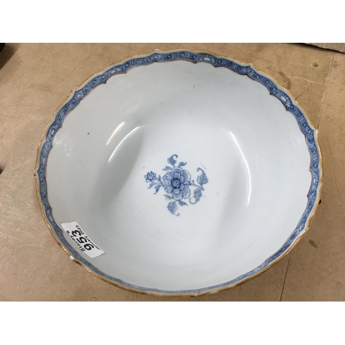 953 - A 19th Century Chinese blue and white bowl, decorated with figures, flowers and foliage. No visible ... 