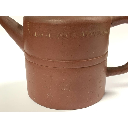 961 - An early Yi-Xing terracotta pottery teapot with internal filter, sgraffito decoration to body and 4 ... 