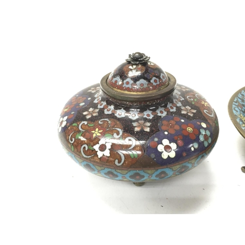 969 - A Chinese cloisonne dish and an enamel dish and box.