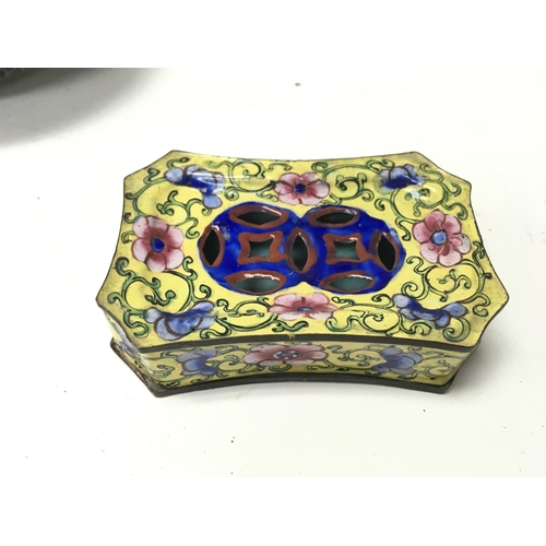 969 - A Chinese cloisonne dish and an enamel dish and box.