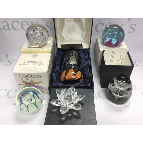 1000 - A collection of glass paperweights including boxed and loose paperweights comprising Caithness, Whit... 