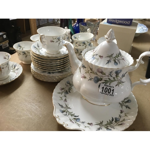 1001 - A Royal Albert Brigadoon tea set including tea pot milk jug sugar bowl Cups and saucers.