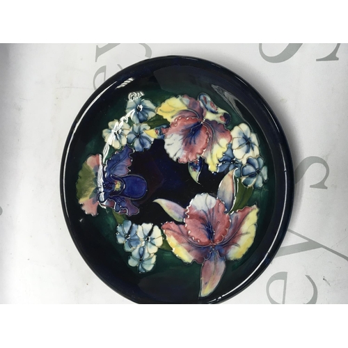 1015 - A Moorcroft dish decorated with Hybiscus flowers and foliage 21 cm No damage or restoration.