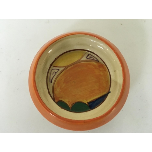 1076 - A Clarice Cliff pin dish hand painted orange and lemon no obvious damage or restoration diameter 9.5... 