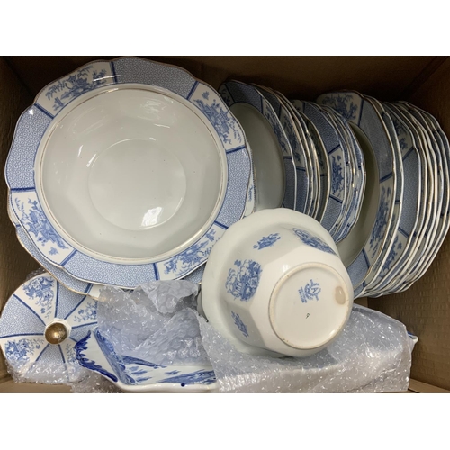 1104 - Allertons blue and white Pavilion pattern dinnerware together with a Royal Doulton Norfolk platter, ... 