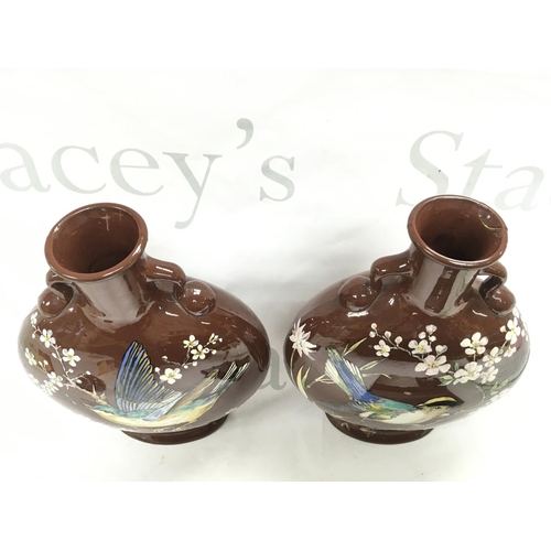 750 - 19th century Minton Kensington Art Pottery moon flasks, painted in the London Art Pottery Studio, So... 