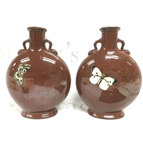 750 - 19th century Minton Kensington Art Pottery moon flasks, painted in the London Art Pottery Studio, So... 