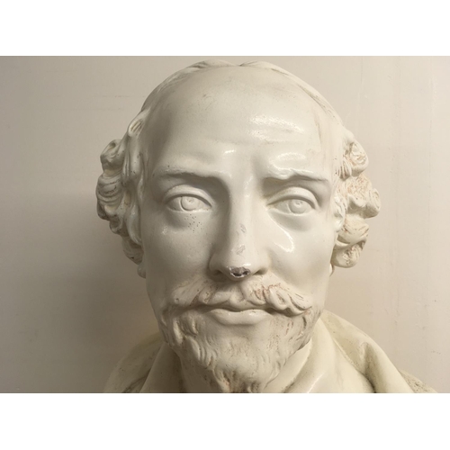 765 - A vintage plaster composition Shakespeare bust, 54cm tall. some damage . This lot cannot be posted