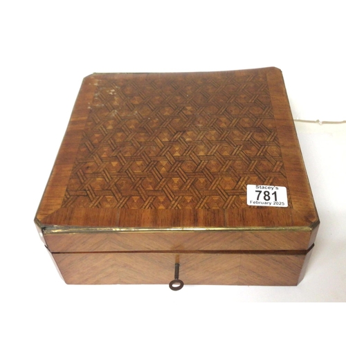 781 - An early 20th century perfume and scent sample box with a well fitted interior with twenty cut glass... 