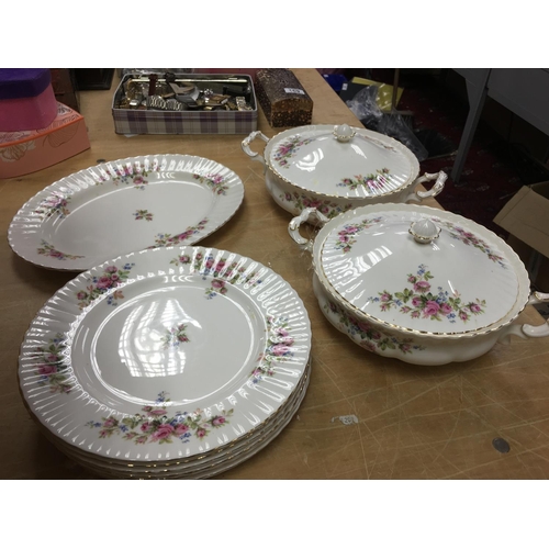 981 - A box including Royal Albert Moss Rose plates and dishes etc . This lot canned be posted