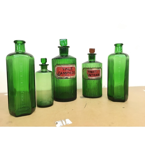 988 - A collection of green apothecary/ chemist poison bottles