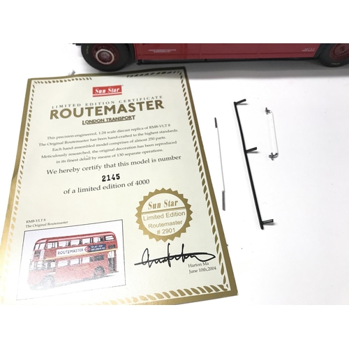 133 - A Boxed Sun Star 1:24 Scale RM8-VLT 8 Routemaster Bus. With Certificate. A/F with No Mirrors.