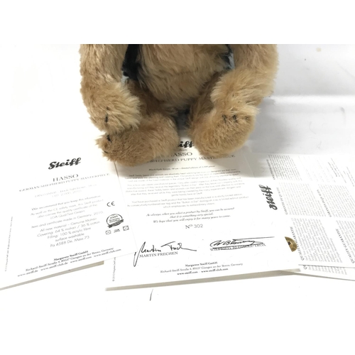 182 - A Boxed Steiff Hasso German Shepherd. Limited Edition. With Certificate.