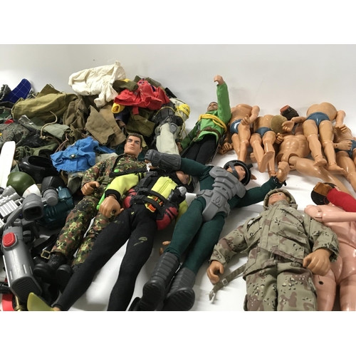 253 - A large collection of Vintage Action Man figure parts and accessories including clothing and weapons... 