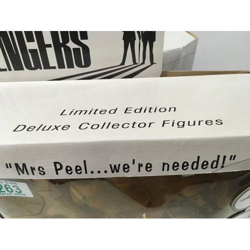 263 - The Avengers boxed action figures featuring STEED and MRS PEEL with accessories including bottle of ... 