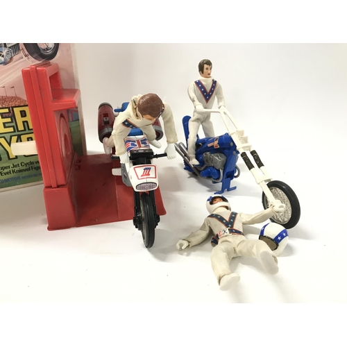 264 - A Boxed Ideal Toys Evel Knievel Super Jet Cycle. Also. Chopper Bike And Extra Figure. Super Cycle Ha... 