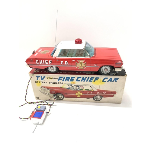 279 - A Boxed Japanese Tin Plate Battery Operated Fire Chief Car.